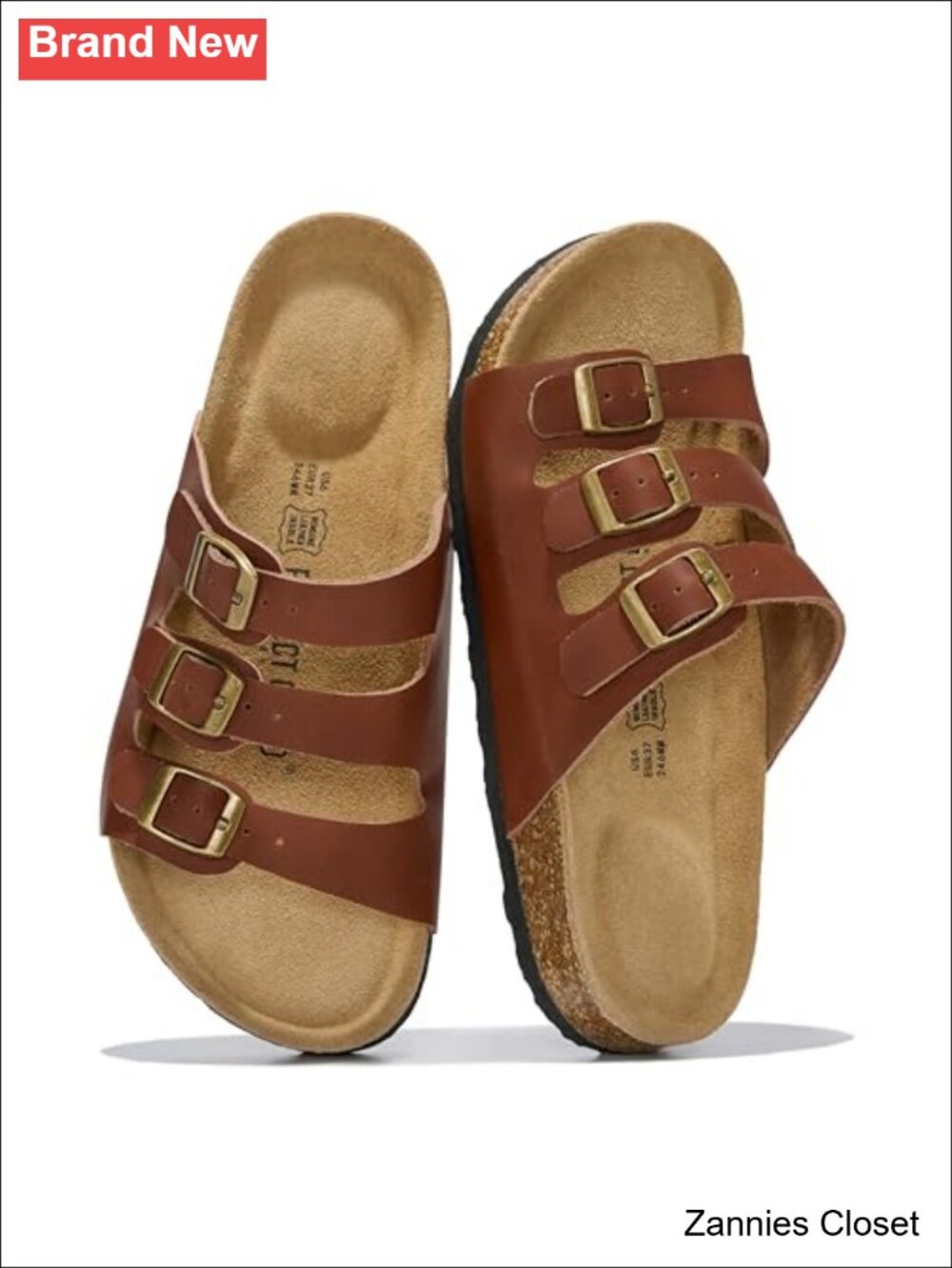 ✨ Genuine Leather Flat Slide Sandals with Adjustable Triple Straps Comfortable